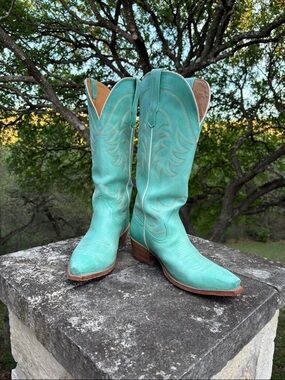 Tecovas “The Annie” Turquoise Leather Western Heeled Boots